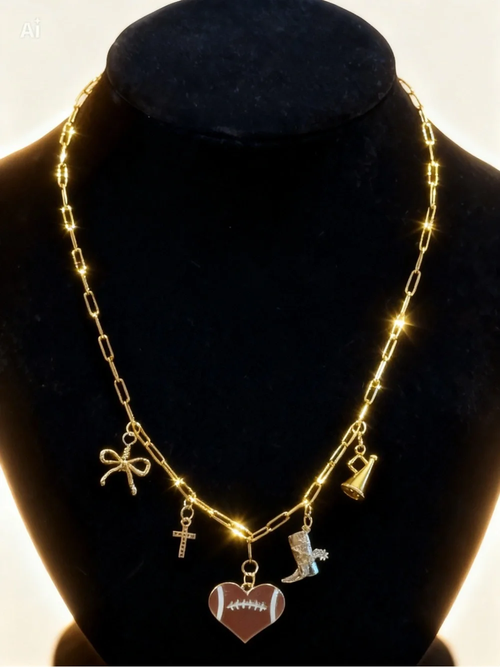 Gold Football Charm Necklace Texas Gameday Jewelry